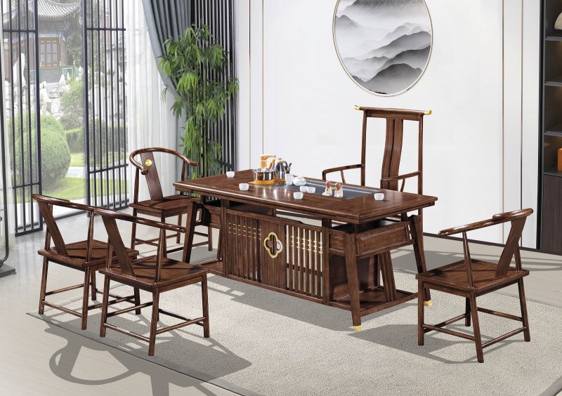 新中式烏金木茶臺(tái)383#、主椅381#、副椅382#