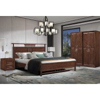 華軒新中式烏金木床353#、床頭柜363#、兩門推拉衣柜342#