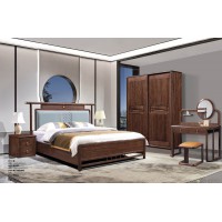 華軒新中式烏金木床357#、床頭柜362#、兩門推拉衣柜145#、梳妝臺161#