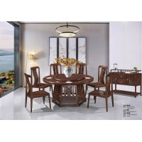 華軒新中式烏金木圓餐桌376#、餐椅372#、餐邊柜339#