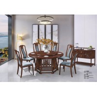 華軒新中式烏金木圓餐桌376#、餐椅371#、餐邊柜339#