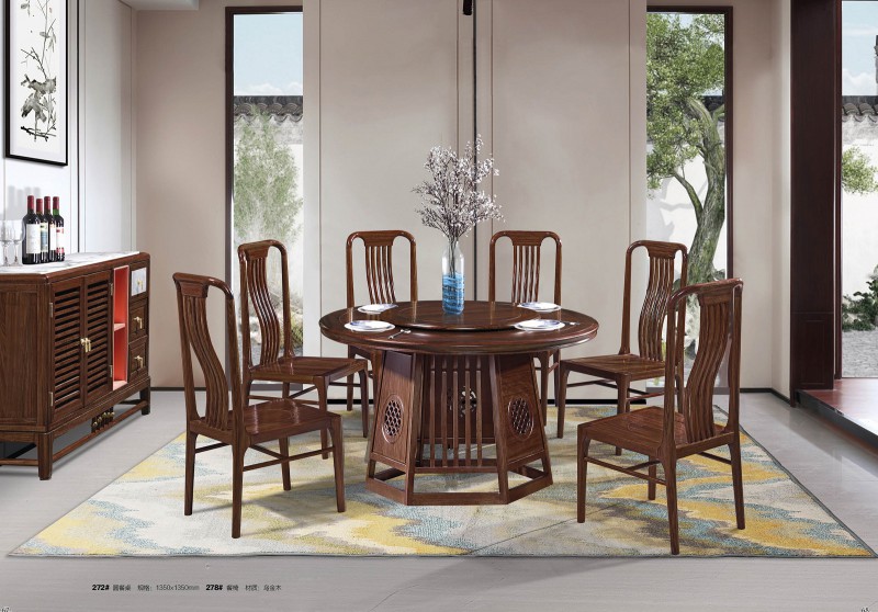 新中式烏金木圓餐桌272#、餐椅278#