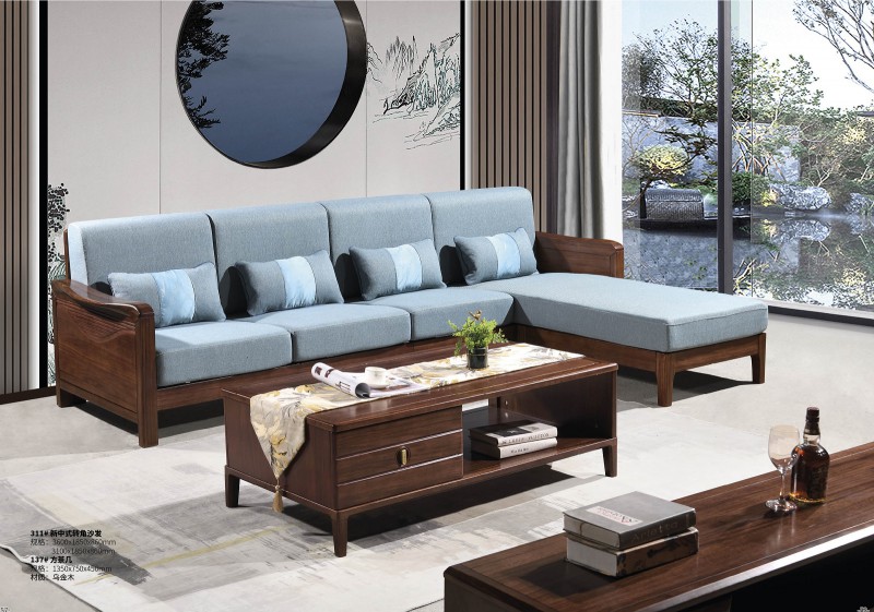 新中式烏金木轉角沙發311#、方茶幾137#