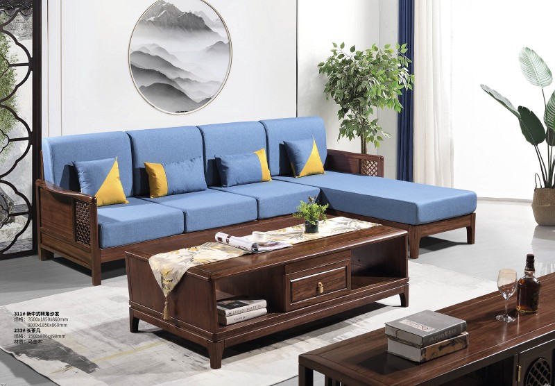 新中式烏金木轉角沙發311#、長茶幾233#