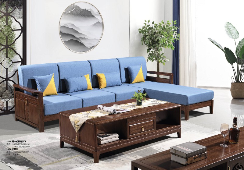 新中式烏金木轉角沙發317#、長茶幾233#