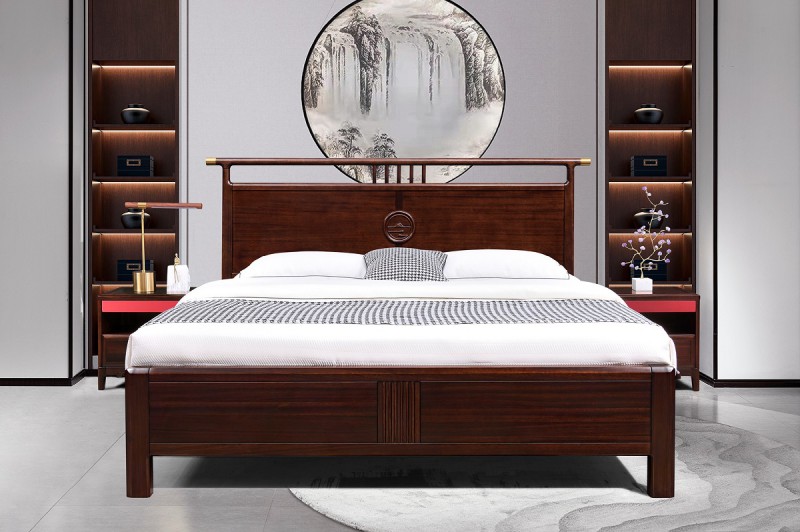 百福源康新中式烏金檀木床9215#