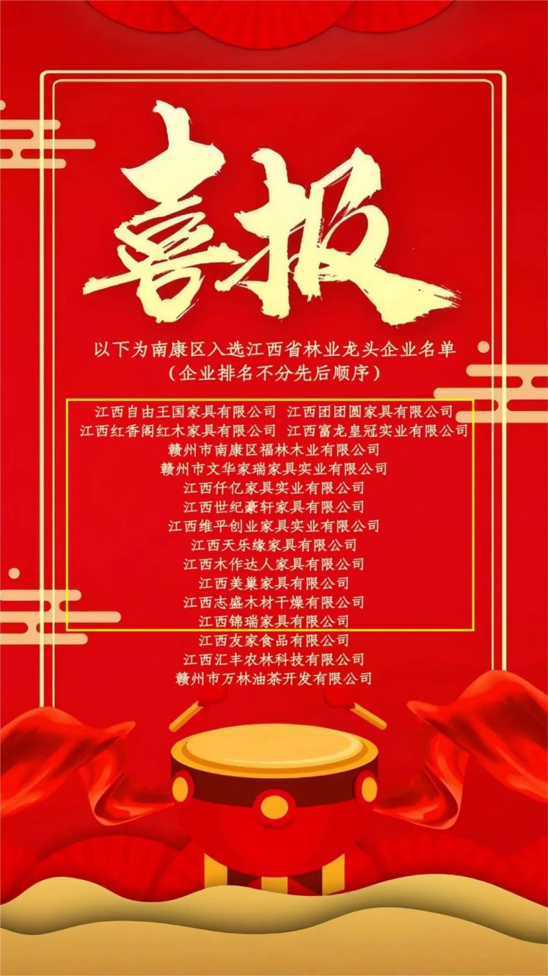 喜報(bào)!南康家具行業(yè)這14家企業(yè)獲評(píng)江西省省級(jí)林業(yè)龍頭企業(yè)!2