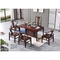 盧工坊國潮中式茶空間家具，南康烏金木茶臺，江西茶桌、大班臺、博古架、餐桌生產(chǎn)廠家