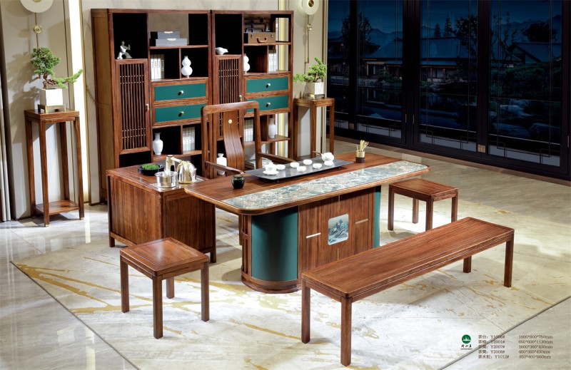茶臺Y1006#、茶椅Y2001#、茶凳Y2007#、茶凳Y2008#、茶水柜Y1012#