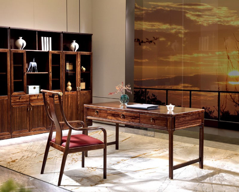 新中式書桌1-611#、書椅1-621#、二門書柜1-601#、三門書柜1-601#