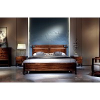 昌龍禾運(yùn)新中式烏金木床1-1011#、床頭柜1-112#