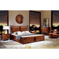 昌龍禾運新中式烏金木床1-107#、床頭柜1-112#、斗柜1-321#、休閑椅1-211#