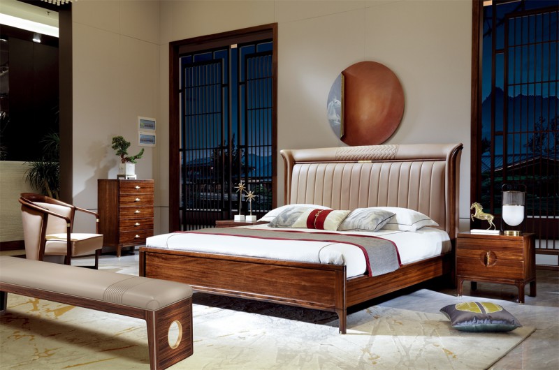 新中式床1-1015#、床頭柜1-112#