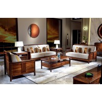 昌龍禾運新中式烏金木沙發1-202#、長茶幾1-225#、角幾1-226（巖板）#