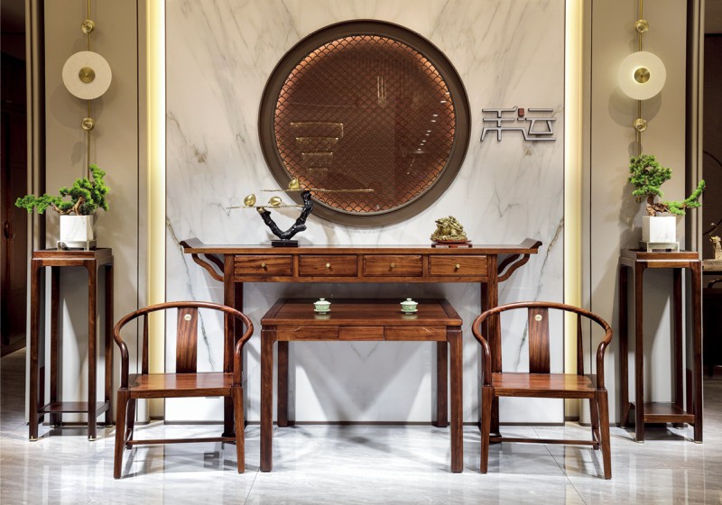 新中式中堂1-386#、八仙桌1-508#、圍椅Y2006#、花架1-331#