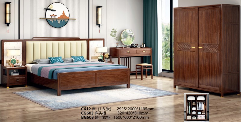 C612床、CG603床頭柜、BG603趟門衣柜